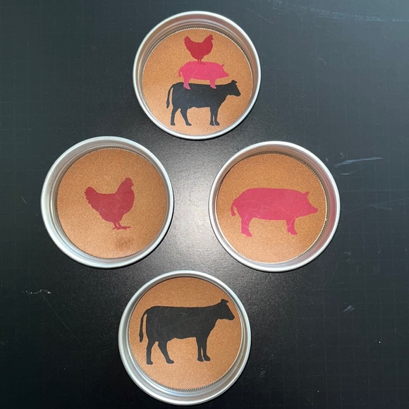 Farm Fresh collection: Mason jar coasters rooster/cow/pig silhouette on cork-New - Picture 2 of 16